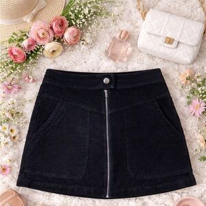 Altar’d  State Black Corduroy Mini Skirt with Front Zipper